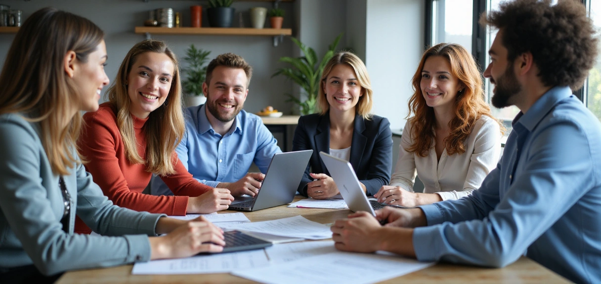 Personas colaborando en una reunión de negocios