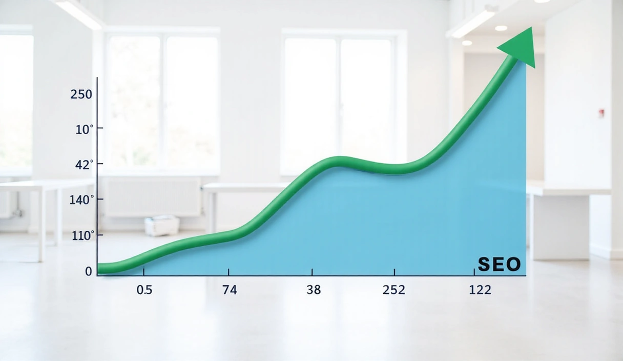 Gráfico de crecimiento de SEO mostrando un aumento en la visibilidad y el tráfico orgánico